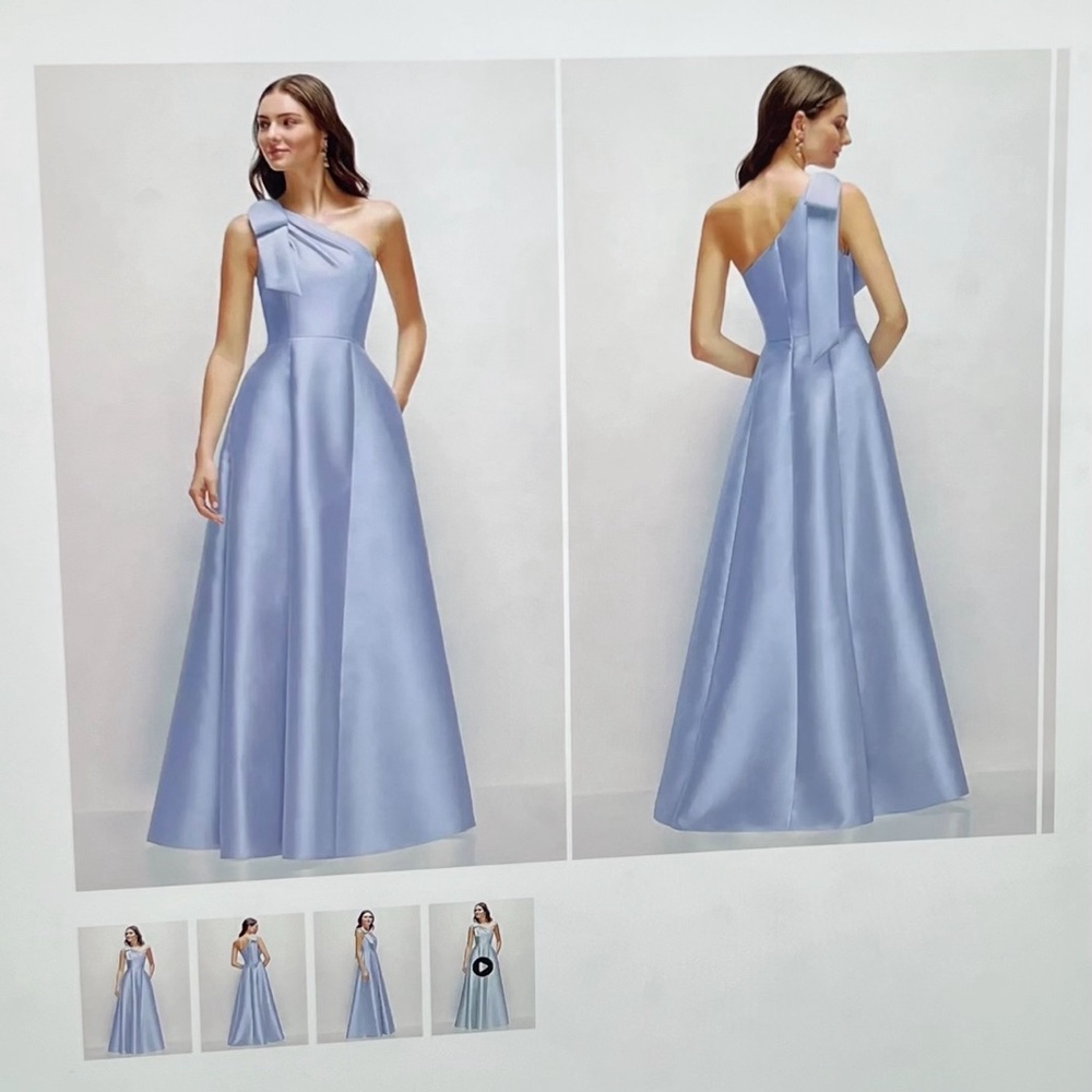 ALFRED SUNG Blue Pleated One-Shoulder A-Line Dress